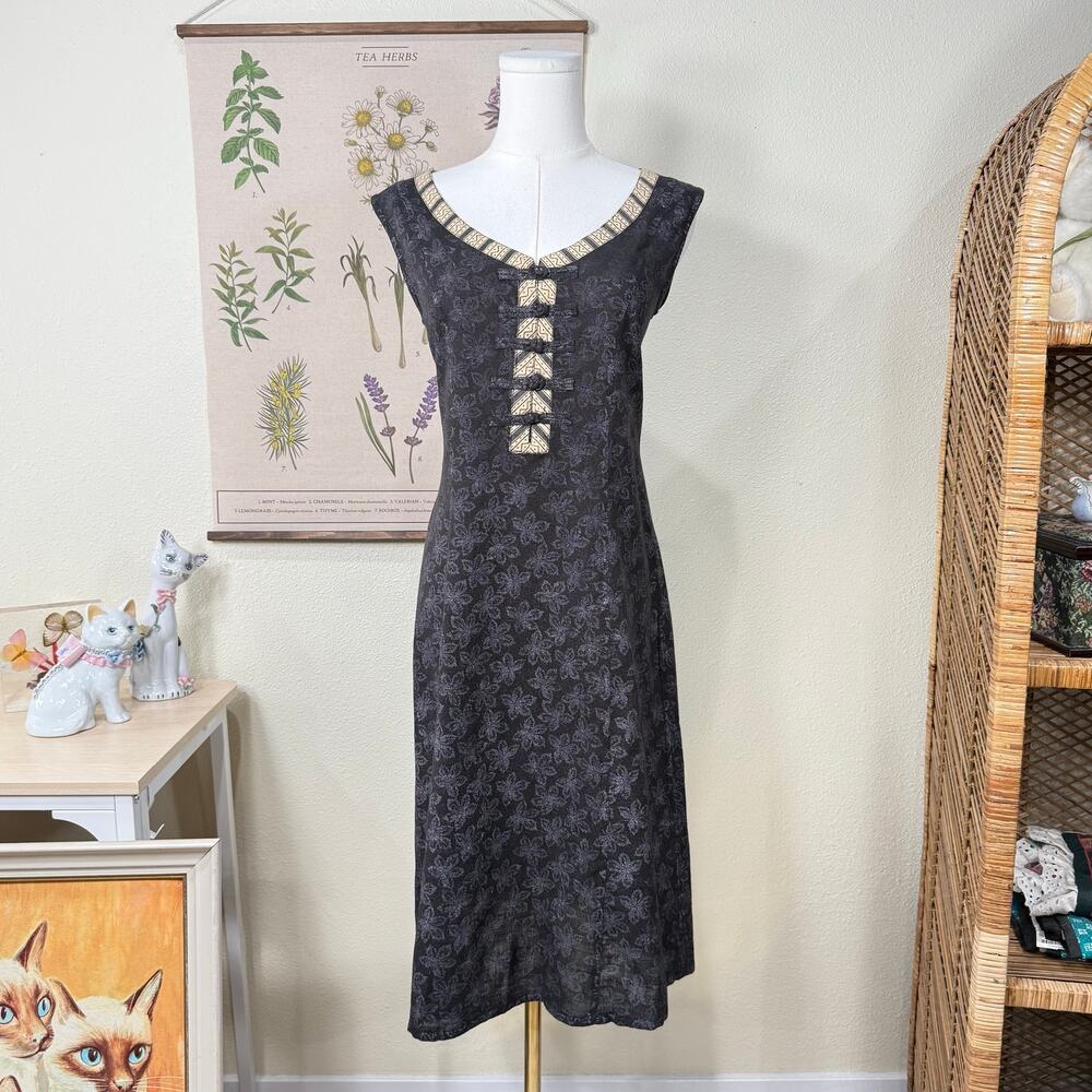 Vtg 90s Y2k Leaf Print Dress Fairy Grunge Forest Boho Hippie Coastal Cowgirl S 4